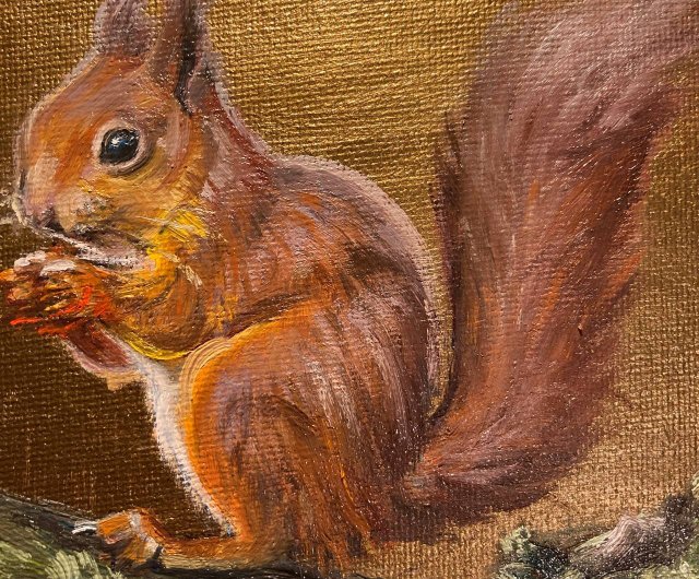 小さな絵画オリジナル油彩キャンバス動物絵画リスアートワーク 小さな絵画オリジナル油彩キャンバス動物絵画リスアートワーク