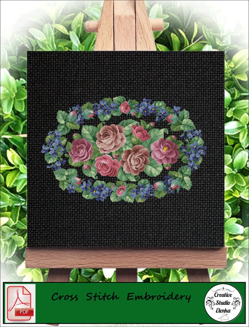 Vintage Cross Stitch Scheme Victorian flowers - PDF Embroidery Scheme - เย็บปัก/ถักทอ/ใยขนแกะ - วัสดุอื่นๆ 