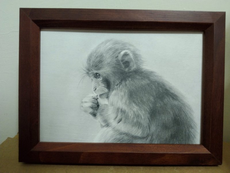 Decoration/monkey/pencil drawing/original/framed - โปสเตอร์ - กระดาษ 