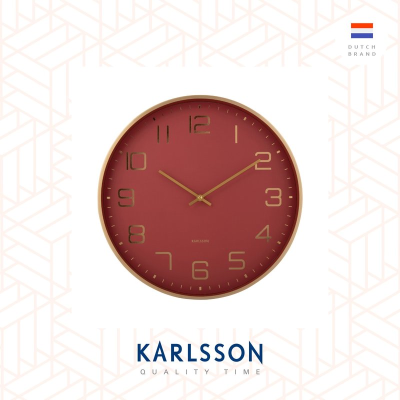 荷蘭Karlsson, Wall clock 40cm Elegance Glow alu. red ochre - 時鐘/鬧鐘 - 其他金屬 紅色