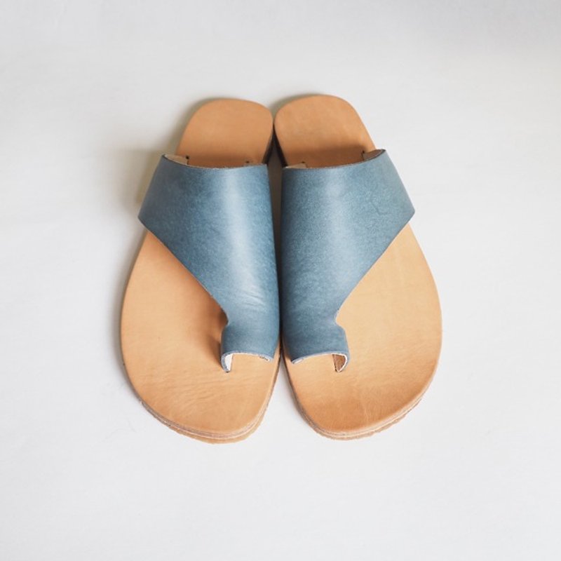 Love flowers sandals- blue haze wax leather - รองเท้ารัดส้น - หนังแท้ สีน้ำเงิน