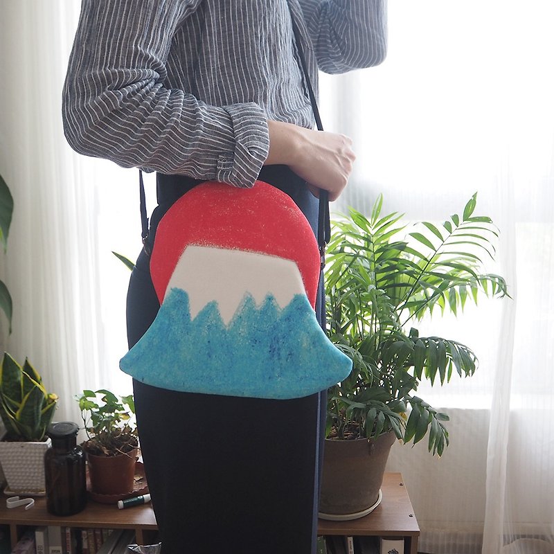 一座富士山手拿包斜跨包出行必備特別定制款冰涼夏日款 - 手拿包 - 棉．麻 藍色