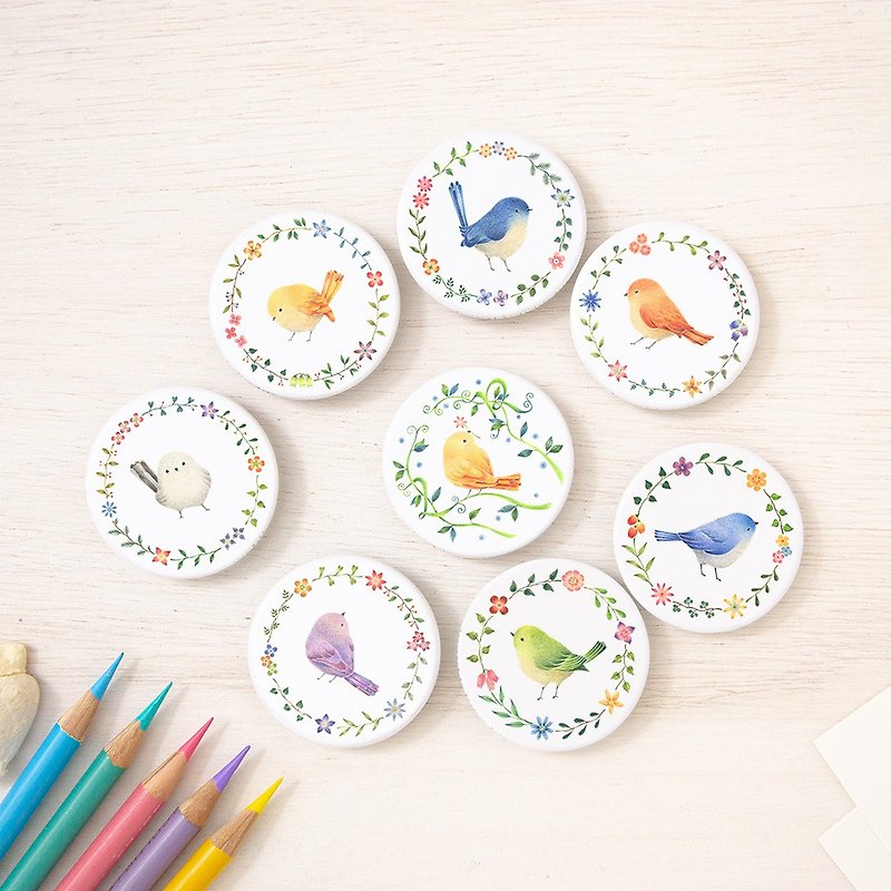 Set of 2. Decorate the picture. Tin badge small bird and flower lover ring BB-R44 S1 - เข็มกลัด/พิน - โลหะ 