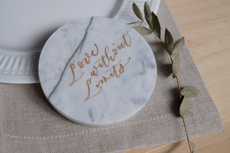 cottontail calligraphy marble coaster - Items for Display - Gemstone White