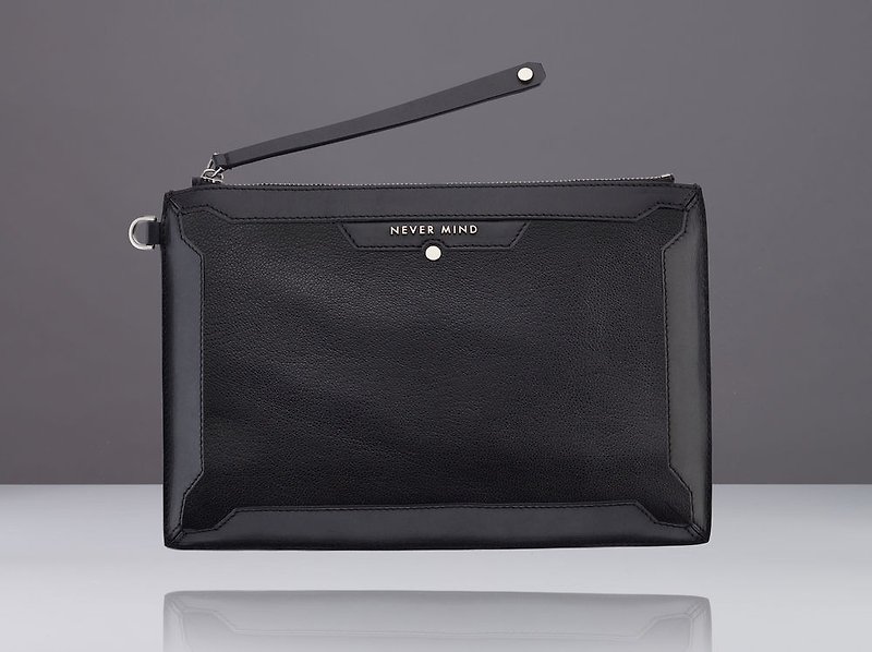 [Picks] NEVER MIND iPad trend Clutch leather + sheepskin fashion designer black Taiwan - Clutch Bags - Genuine Leather Black