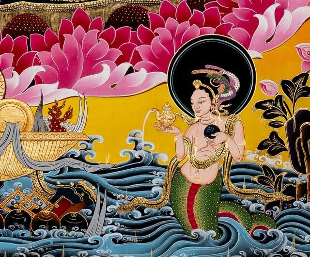 マントラ アートポスター サラスヴァティー 額入り 約40.5cm×約30.5cm〕輝くラメ入り・インドのヒンドゥー神様ポスター