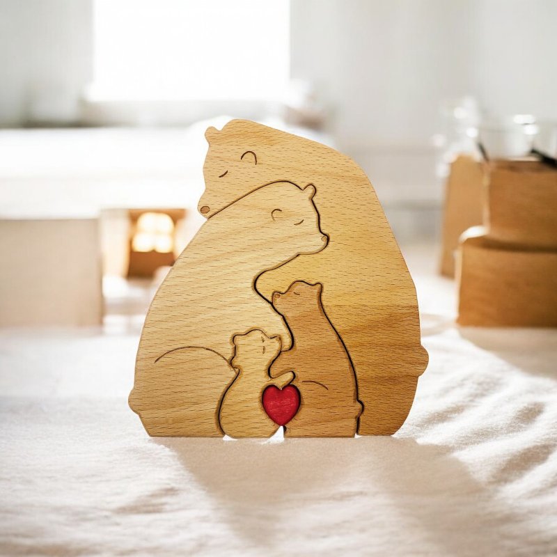 Customized log polar bear engraved home furnishings decoration move-in gift family gift - ของวางตกแต่ง - ไม้ สีนำ้ตาล