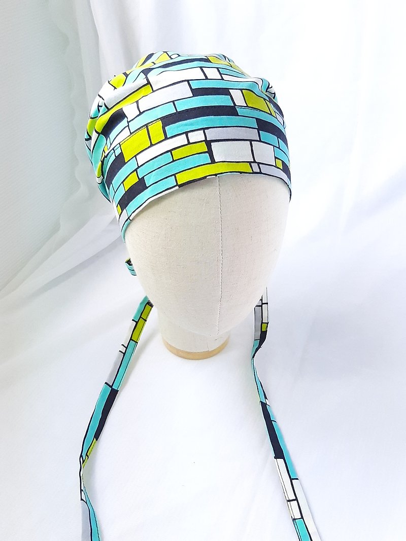 Turquoise mosaic pattern headscarf hat - หมวก - ผ้าฝ้าย/ผ้าลินิน หลากหลายสี