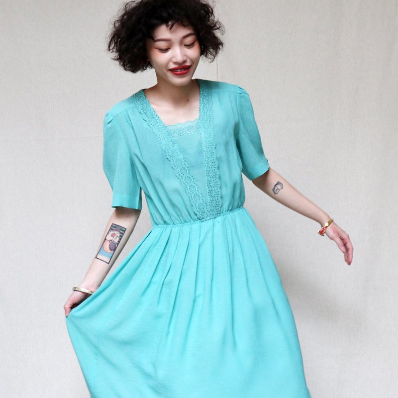 南瓜Vintage。古著 典雅 粉綠 洋裝 - 連身裙 - 其他材質 