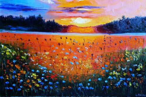 油絵 絵画 【野花の風景】 油絵 絵画 【野花の風景】
