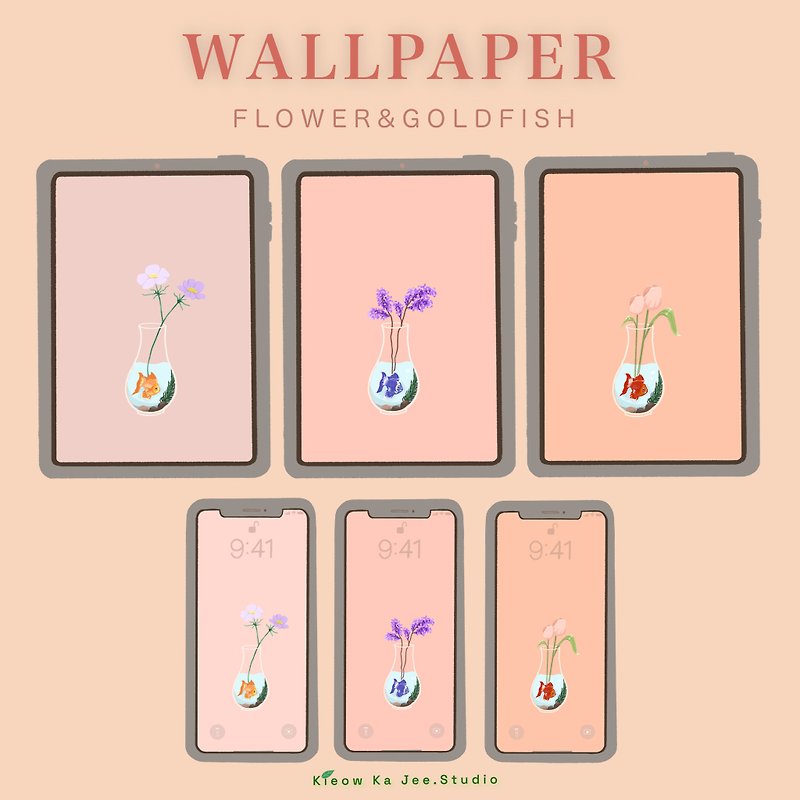 Digital painting Wallpapers : Flower&Goldfish 6 pics | iPhone ipad tablet - Digital Wallpaper, Stickers & App Icons - Other Materials 