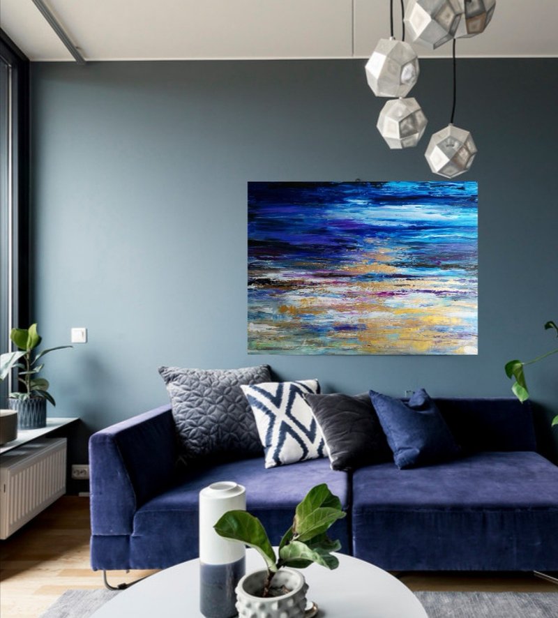 ซีสเคปจิตรกรรมนามธรรมบนผืนผ้าใบขนาด 60*80 ซม. - โปสเตอร์ - ผ้าฝ้าย/ผ้าลินิน 