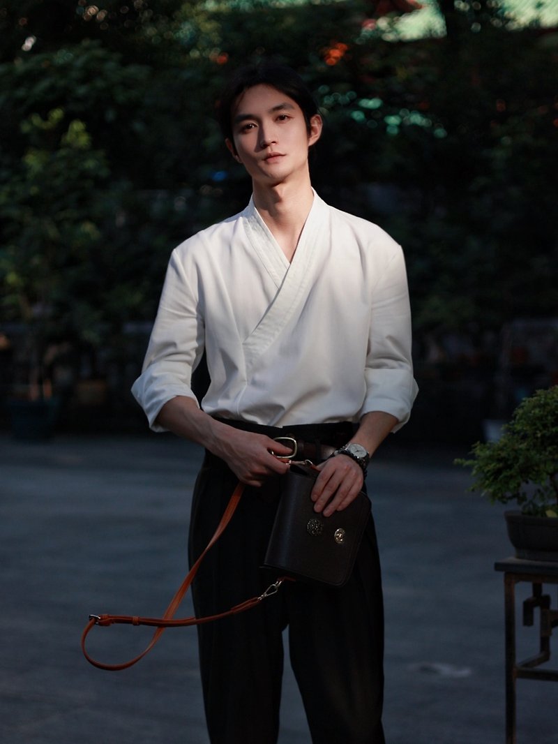 Chinese style cross-collar shirt four seasons lining soft and beautiful Tencel improved Hanfu new Chinese style national style for men and women to wear - เสื้อเชิ้ตผู้ชาย - วัสดุอื่นๆ 