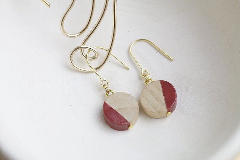 // VÉNUS 小 small round painted earrings Su Fanghong // ve070 - Earrings & Clip-ons - Wood Red
