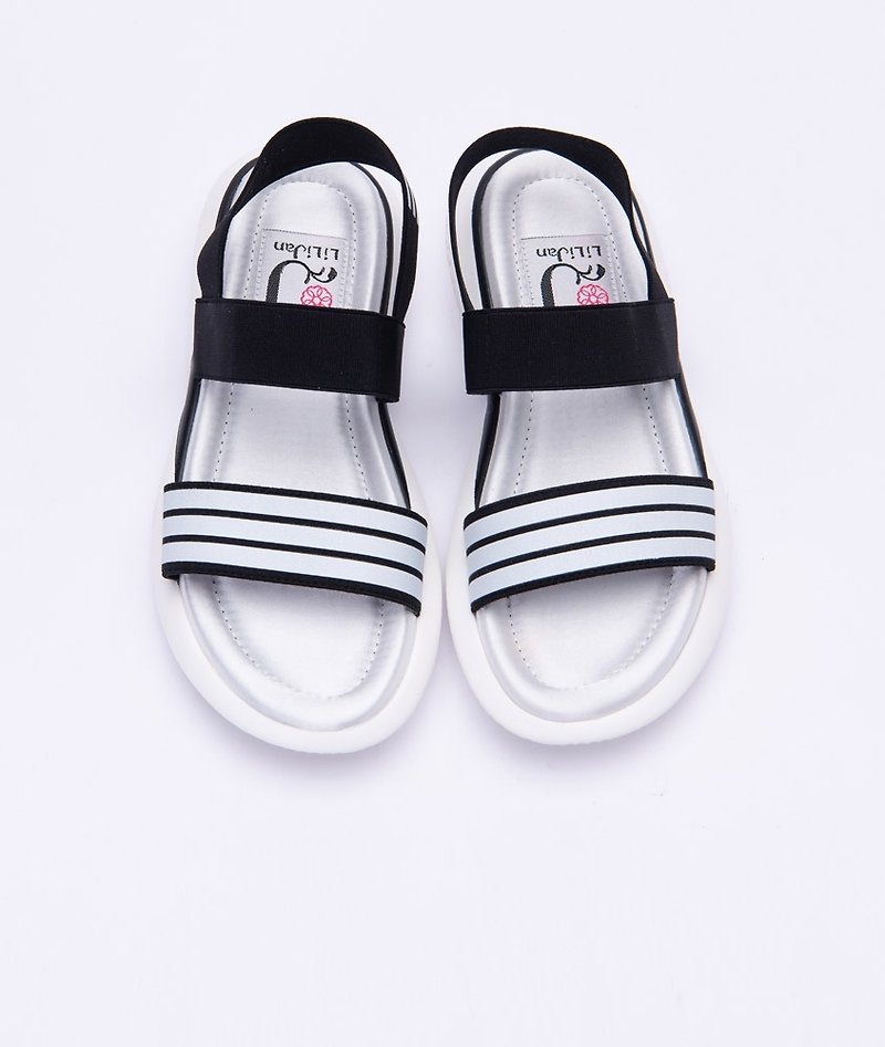【マシュマロガール】ElasticPlatform Sandals_Simple Black and White - ストラップサンダル - その他の化学繊維 ブラック