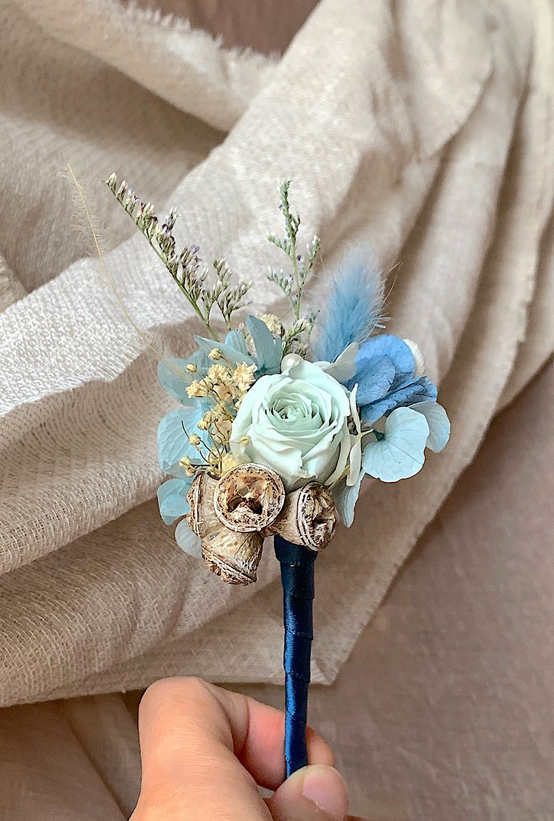 Blue Qixiangqu boutonniere immortal flower wedding without withered flowers groom boutonniere dry flowers dinner wedding banquet - Dried Flowers & Bouquets - Plants & Flowers Blue