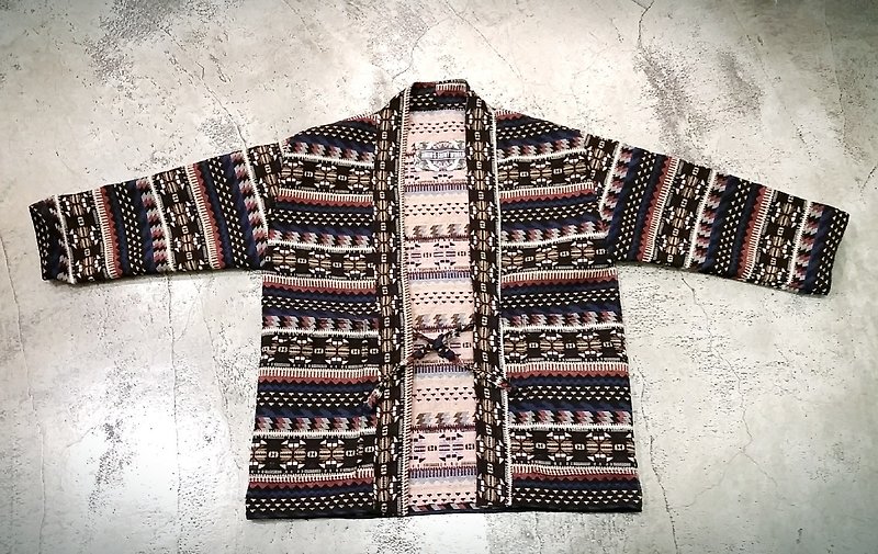 AMIN'S SHINY WORLD hand-made KIMINO thick jacquard ethnic figure rattan blouse coat coat - เสื้อโค้ทผู้ชาย - ผ้าฝ้าย/ผ้าลินิน หลากหลายสี