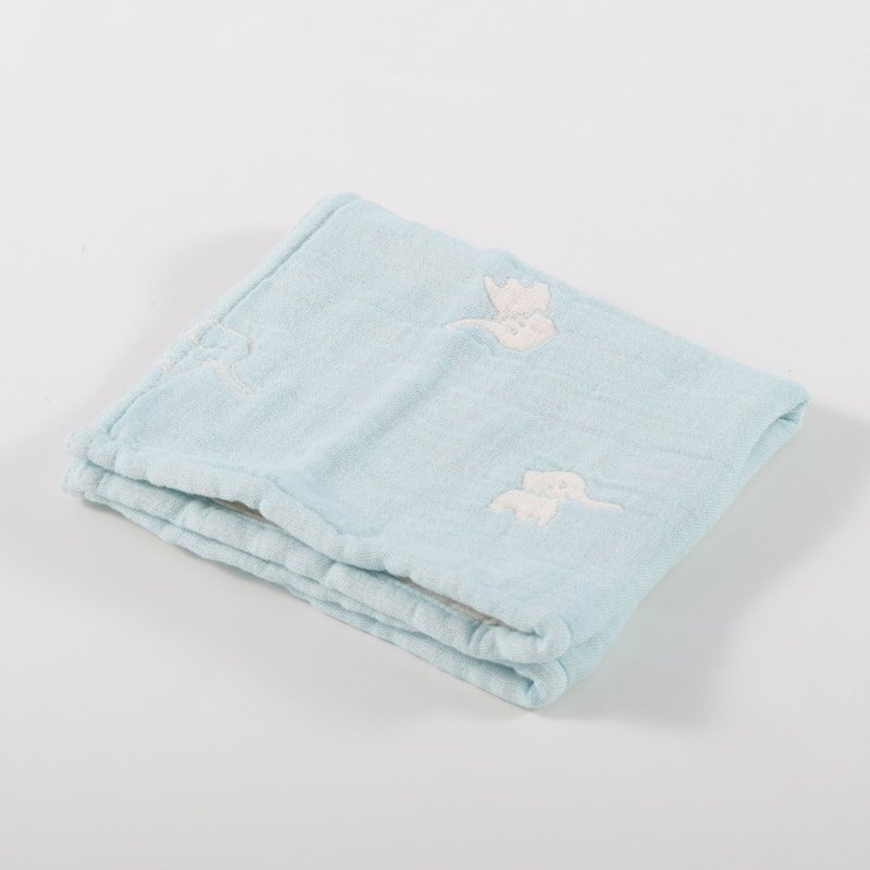 Japan-made Imabari Peng Peng Sha-Quadruple Shawl (Water Blue Elephant) - ผ้าขนหนู - ผ้าฝ้าย/ผ้าลินิน 