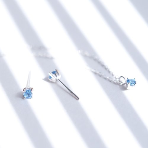 pink-cloud 2コset) 一粒 アクアマリン ネックレス ピアス セット シルバー925
