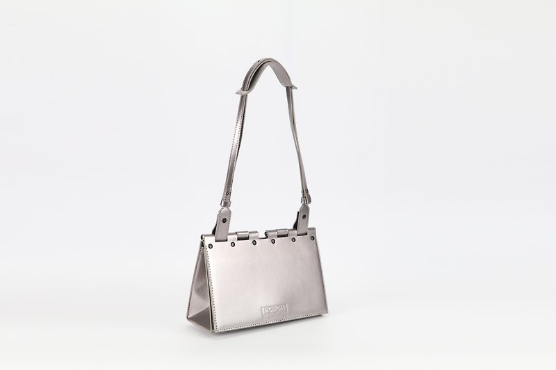 POMCH-Hinge Crossbody/Clutch Silver Grey - Clutch Bags - Genuine Leather Silver