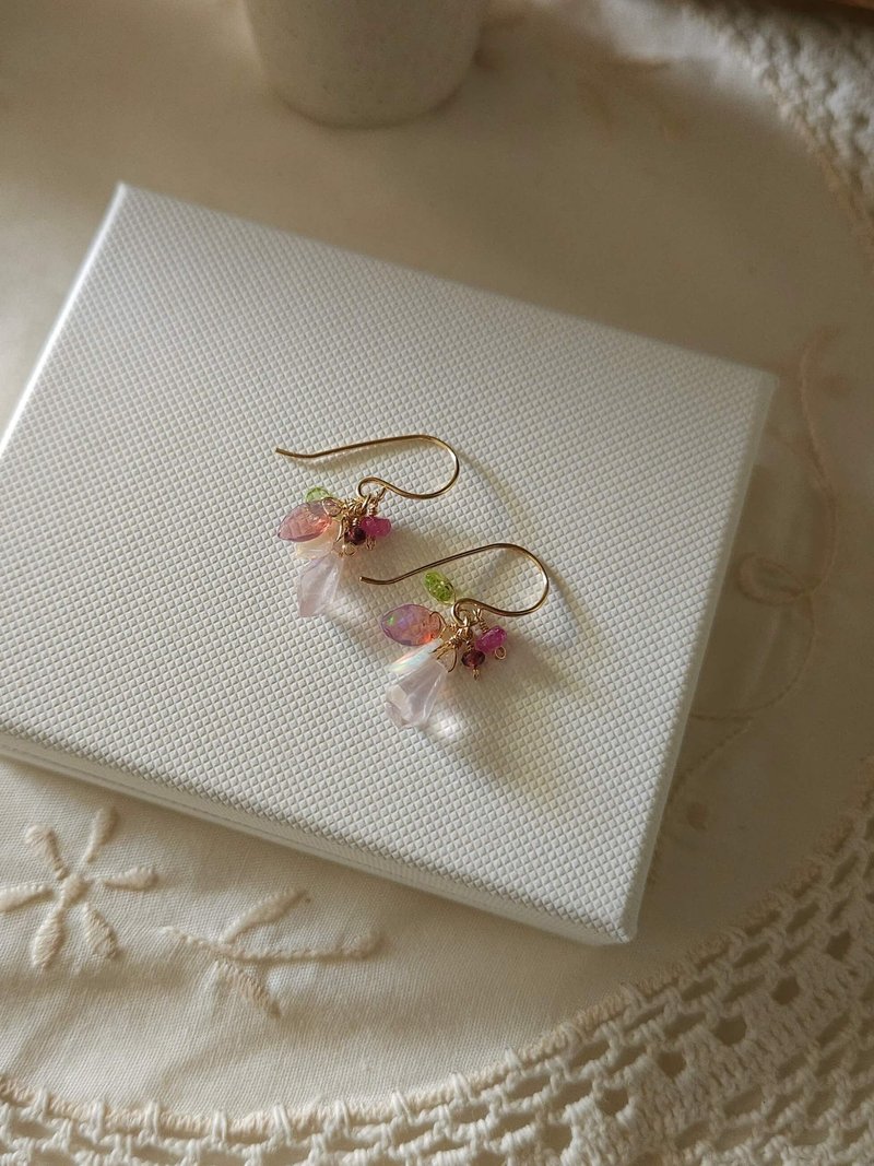 Huasu Shiguang natural stone earrings/14kgf/commuting/temperament/elegant - ต่างหู - เครื่องประดับพลอย หลากหลายสี