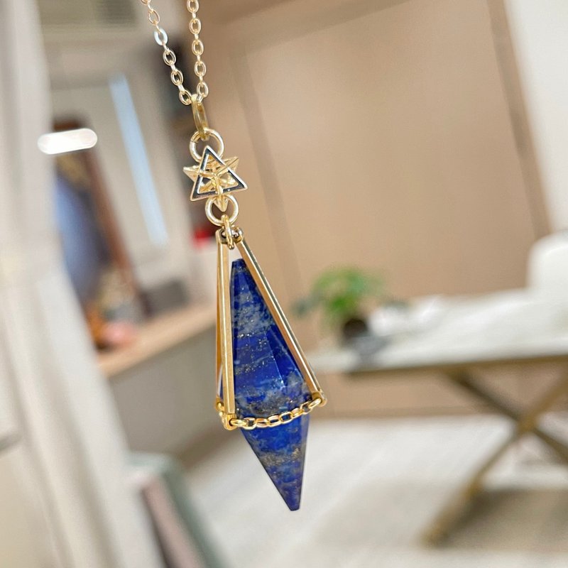 Sacred Bonding Lapis Handmade Crystal Pendulum Necklace Merkaba - Necklaces - Copper & Brass Blue