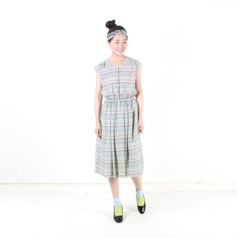 [Egg plants vintage] spring color flower print sleeveless vintage dress - One Piece Dresses - Polyester 