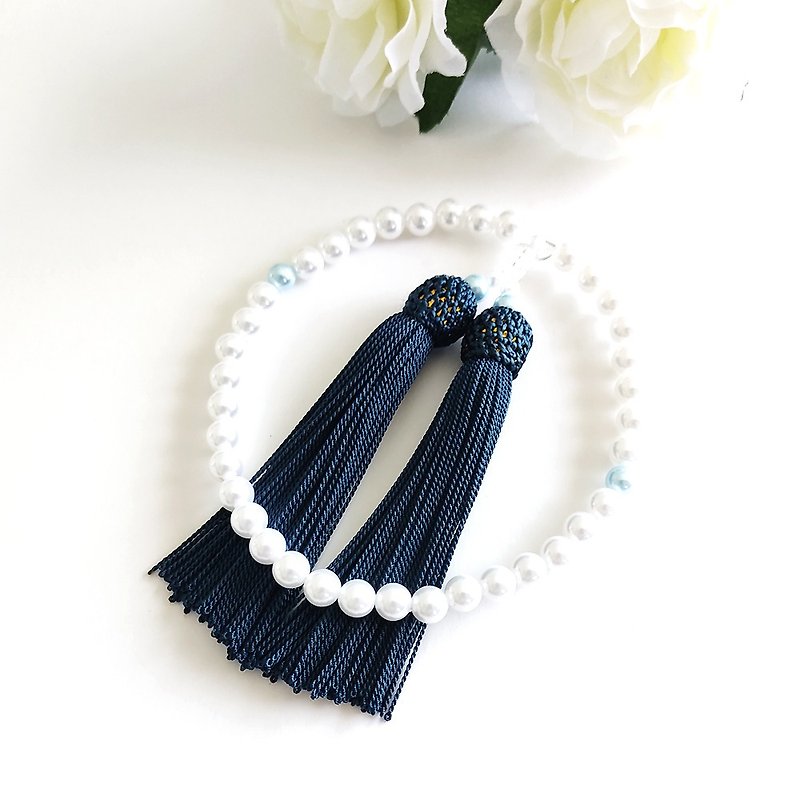 [For women/main ball 7mm] Extremely simple pearl prayer beads/informal rosary/Tetsukonbo - Bracelets - Pearl Blue