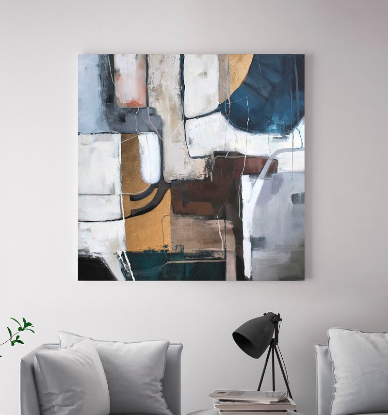 Blue Abstract Painting | Abstract Blue Painting | Blue Abstract Artwork |Rampant - 壁貼/牆壁裝飾 - 棉．麻 藍色