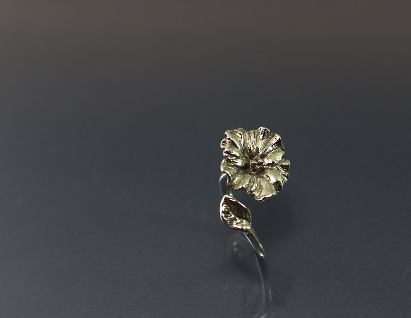Flower Series - Hibiscus Flower Opening 925 Silver - แหวนทั่วไป - เงินแท้ สีเขียว