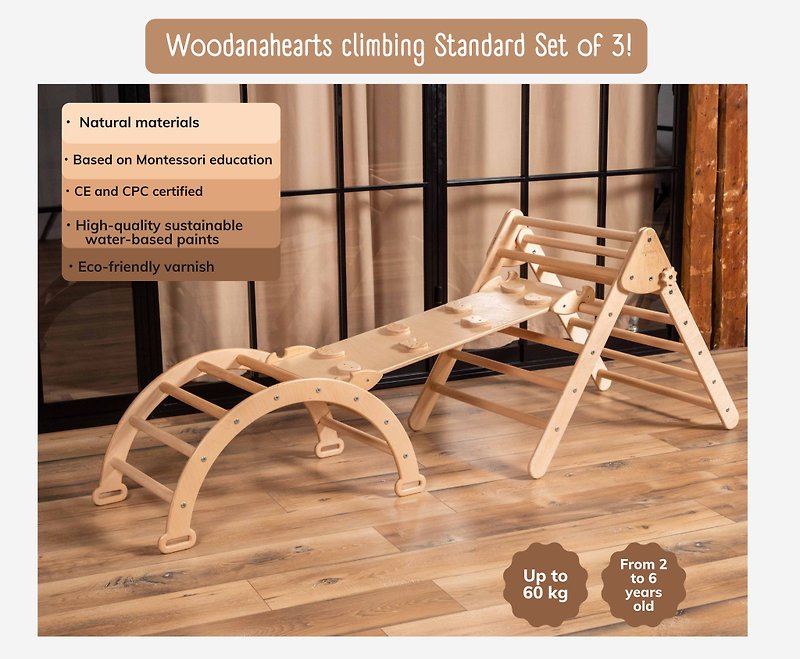 Set of three Montessori items: Foldable triangle, Climbing Arch, Climbing ramp - 兒童家具/傢俬 - 木頭 
