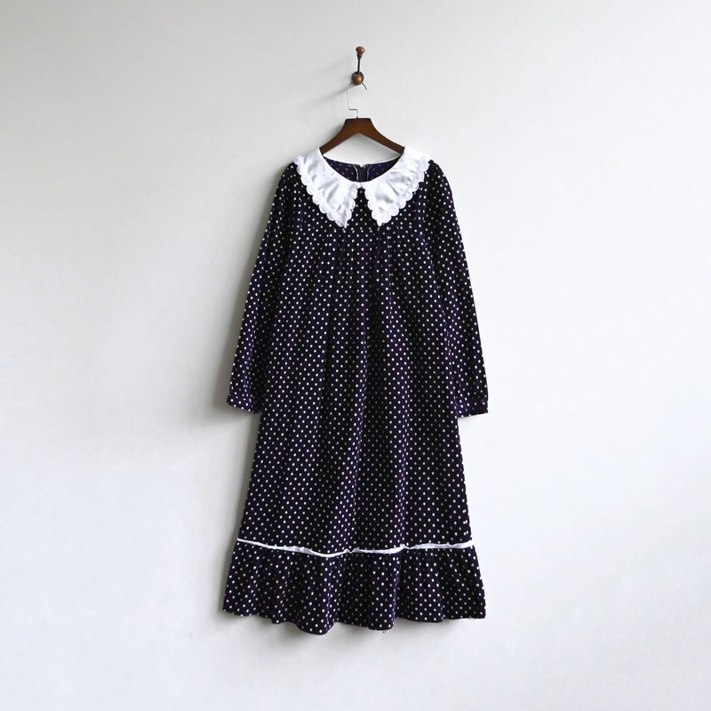 [Egg Plant Vintage] Ten Thousand Stars Water Jade Corduroy Umbrella Shape Vintage Dress - ชุดเดรส - ไฟเบอร์อื่นๆ สีม่วง