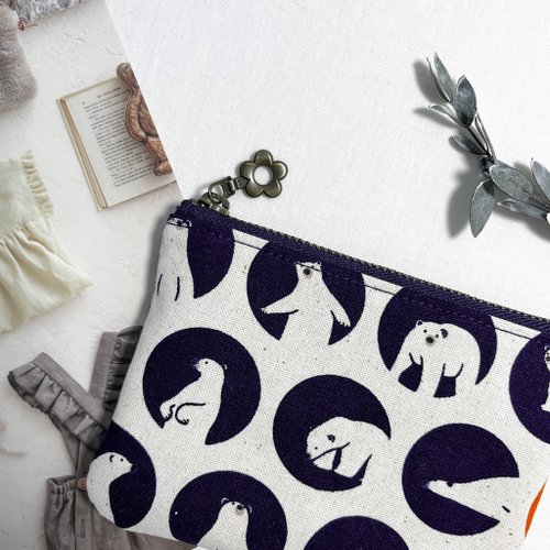 Polar Bear (Dark Blue) | Round Coin Purse/Universal Bag/Zipper Bag