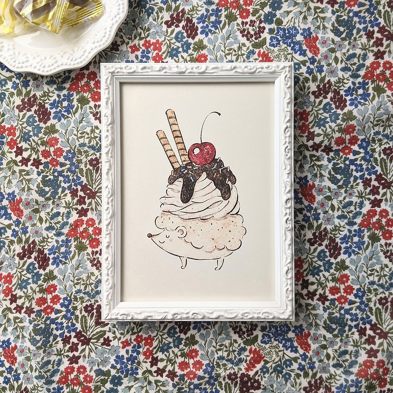5×7 Sweet cupcake hedgehog Art print - โปสเตอร์ - กระดาษ สึชมพู