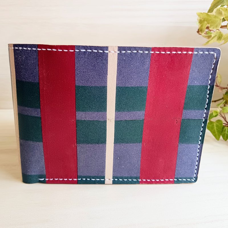 3 people - plaid bifold wallet - red - green - blue - Wallets - Genuine Leather 