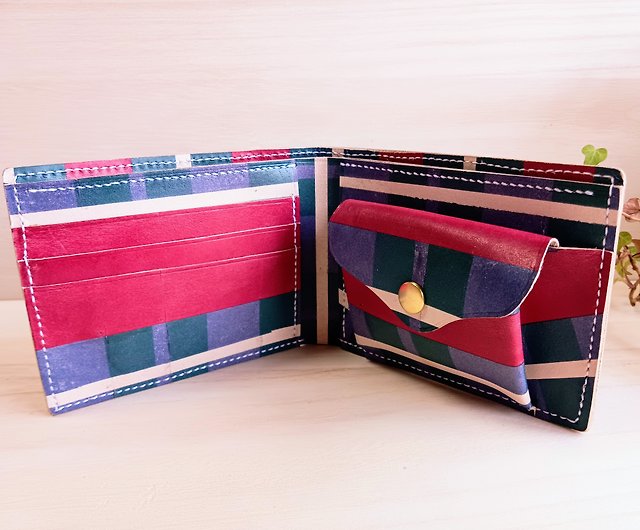 3名様ーチェック柄二つ折り財布―レッドーグリーンーブルー - ショップ
