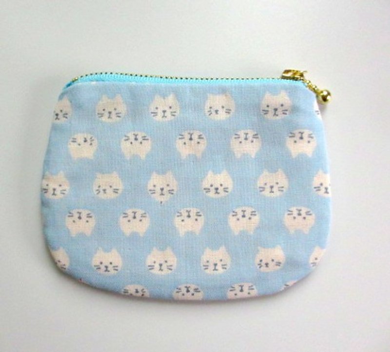 Double gauze cat mini pouch * ramune blue - กระเป๋าเครื่องสำอาง - ผ้าฝ้าย/ผ้าลินิน 