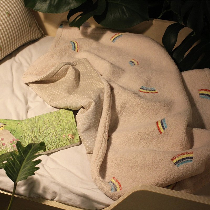 韓國製 彩虹刺繡雙面蓋毯, 羊羔絨 x 紗布, 柔軟舒適 三尺寸可選 - 棉被/毛毯 - 棉．麻 多色
