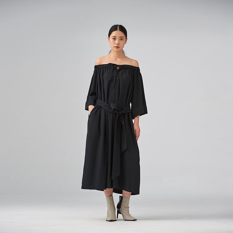 Black off-the-shoulder midi dress - One Piece Dresses - Other Materials Black