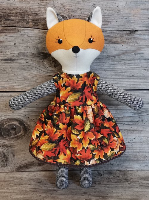 Orange fox girl, wool plush doll, handmade fabric fox toy - Inspire Uplift