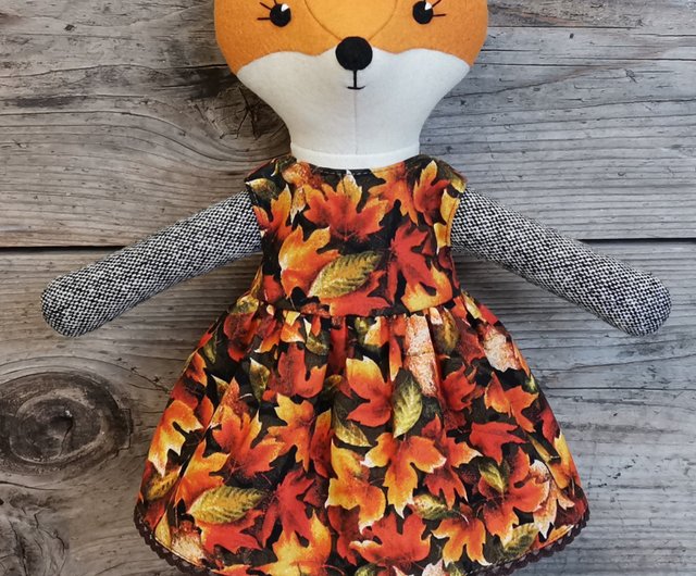 Orange fox girl, handmade stuffed wool doll, textile plush fox