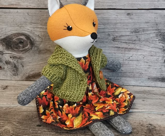 Orange fox girl, wool plush doll, handmade fabric fox toy - Inspire Uplift