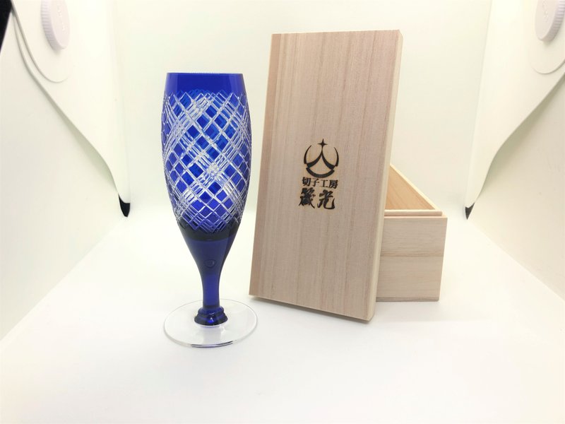 四つ矢来フルートシャンパングラス - 酒杯/酒器 - 玻璃 藍色