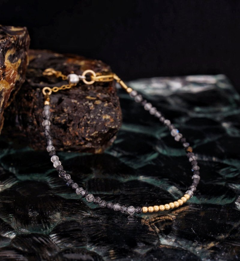 Super 14K Gold Filled Black Rutilated Bracelet with Japan Memory Wire - สร้อยข้อมือ - เครื่องเพชรพลอย 
