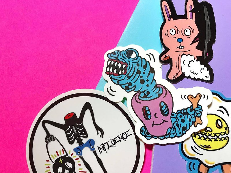 Little Monster-Set of 4 / Sticker - สติกเกอร์ - วัสดุกันนำ้ หลากหลายสี
