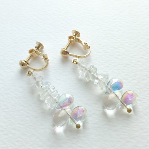 Aiyana Aiyana 泡泡系列 天然蛋白石 琉璃水滴珠 耳環 - 耳針/耳夾
