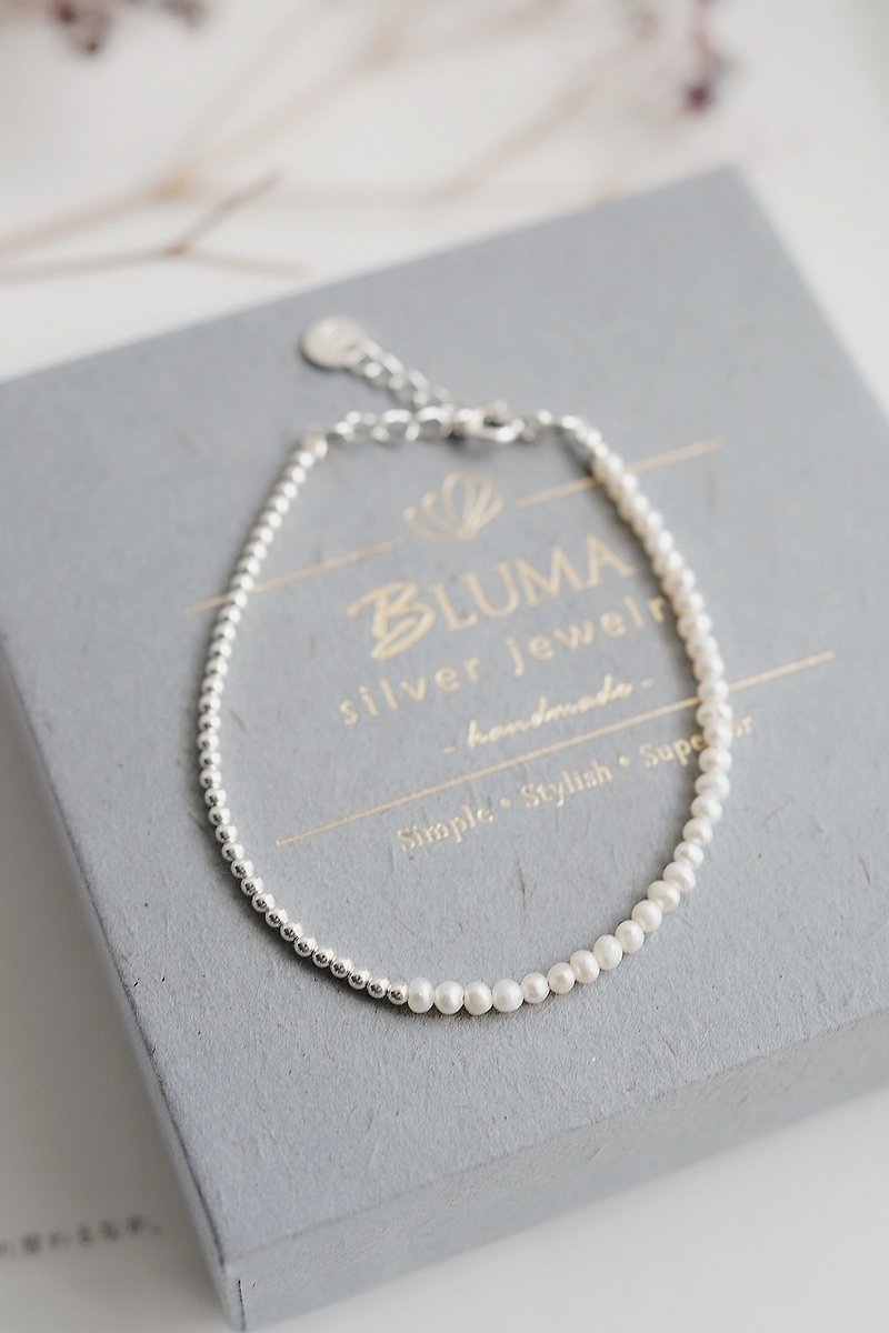 溫蒂的珍珠純銀手鍊(淡水珍珠) | 母親節禮物 珍珠手鏈 簡約優雅 - 手鍊/手鐲 - 珍珠 白色