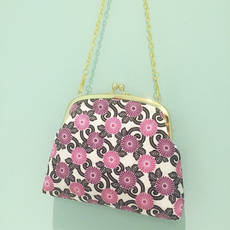Original Print Japanese traditional pattern kiss lock petit party bag KIKU - Handbags & Totes - Polyester Purple