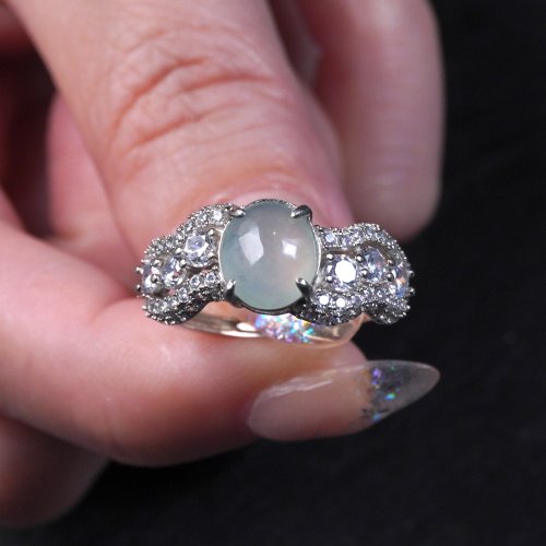 瓔珞珠寶盒 E.L.Jewelry Box 冰種晴水翡翠蛋面戒指 925純銀 | 天然緬甸玉翡翠A貨 | 送禮
