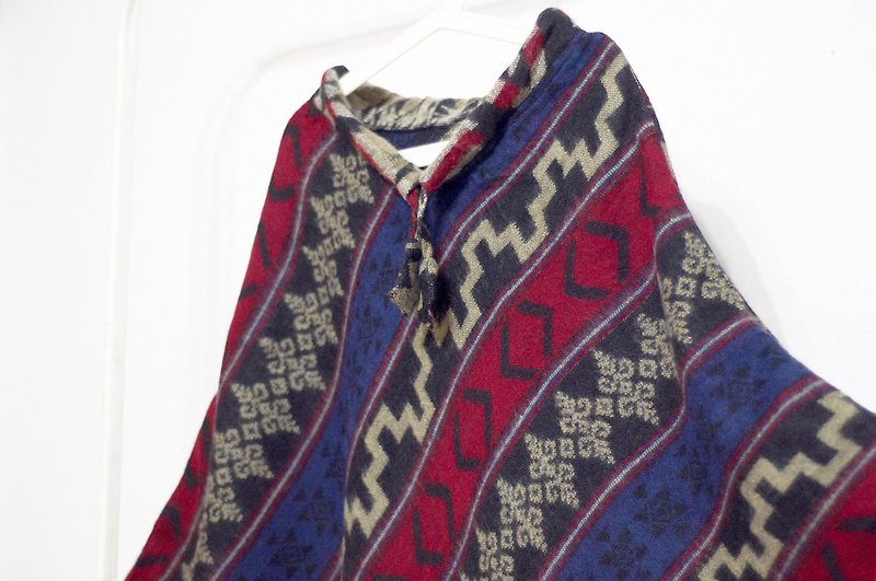 モロッコスタイル青、赤と黒のトーテム世界 - クリスマスプレゼントは、ニット、純粋なウールのショール/岬国民の風/インディアナ州に縁取られたショール/ Boximiyaはマント岬/マントウール/手織りのスカーフを制限します - スカーフ - ウール 多色